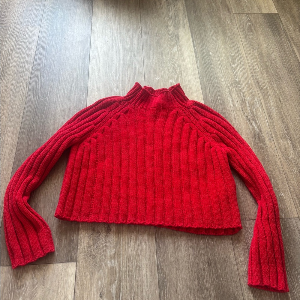 American Eagle Outfitters Red Ribbed Turtleneck Sweater
